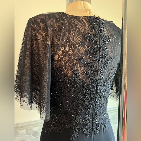 New XSCAPE Lace Embellished Corset Flatter Mermaid Navy Gown Sz 6/8 - Picture 8 of 13